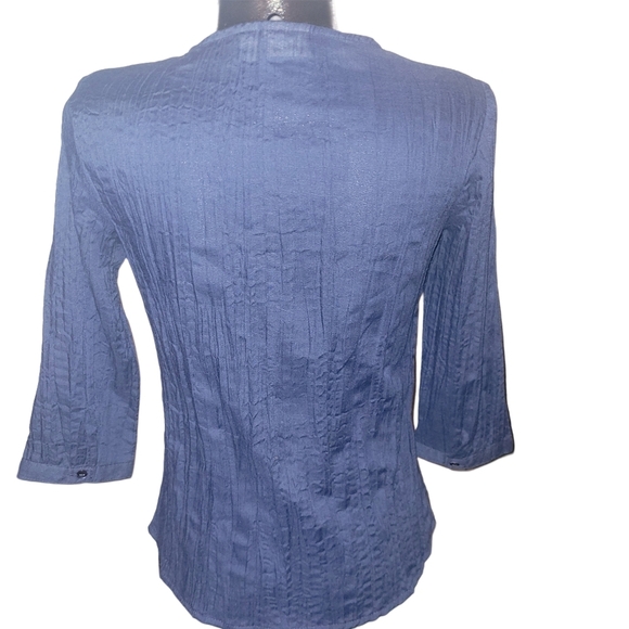 Kim Rogers Petite Blue Button Front Cropped Sleeve Blouse - Picture 6 of 7